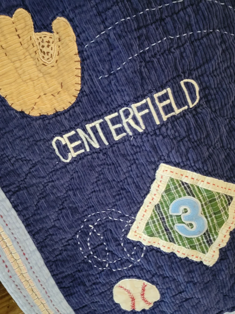 Pottery Barn Kids Retired  Homerun Baseball Corduroy Blue Baby Toddler Comforter